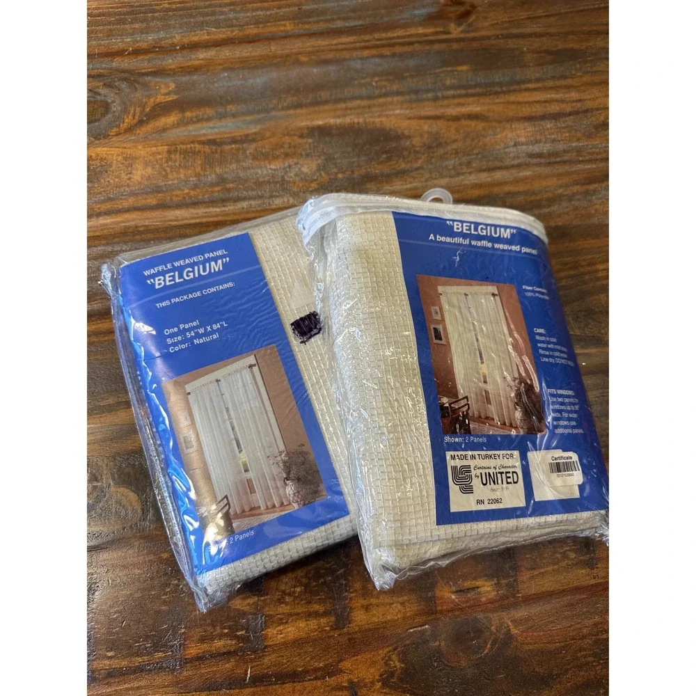 United Curtains Belgium Waffle Weave Natural Panels 54x84 Lot of 2 ‎ NWT